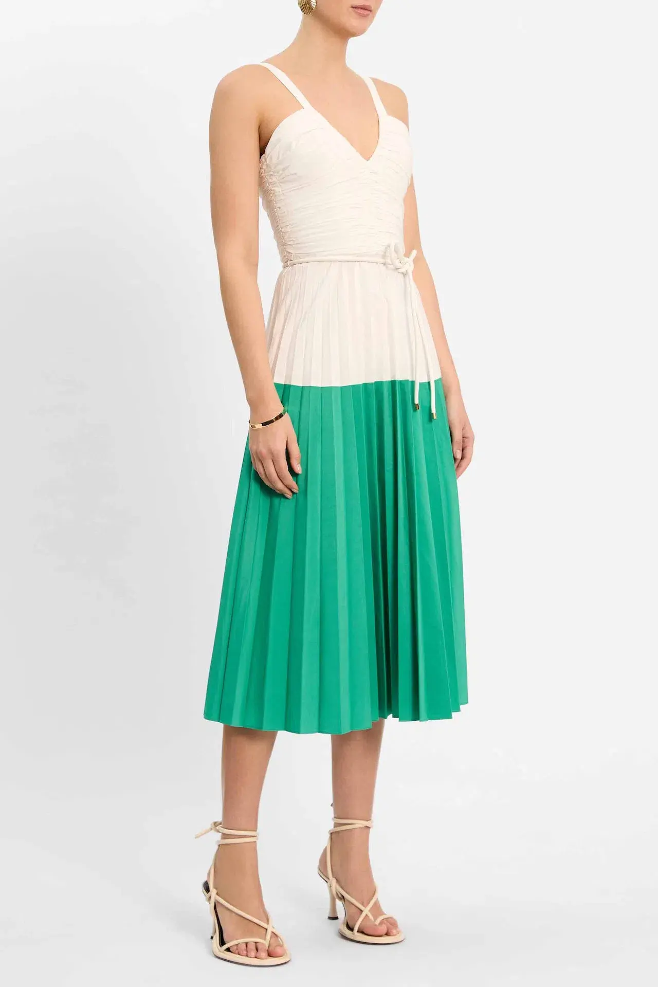 Rebecca Vallance Gia Midi Dress Green/White Size 10 - Image 4