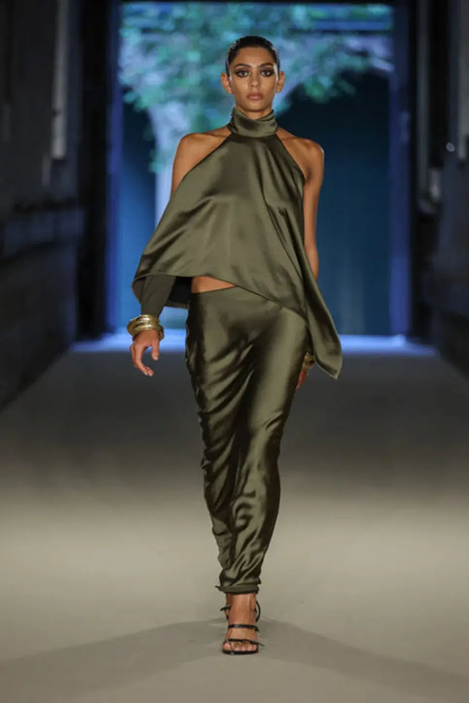 Carla Zampatti Ivy Stin Draped Halter Top and Satin Bias Skirt Set Green Size 10 for rent on The Volte - main image