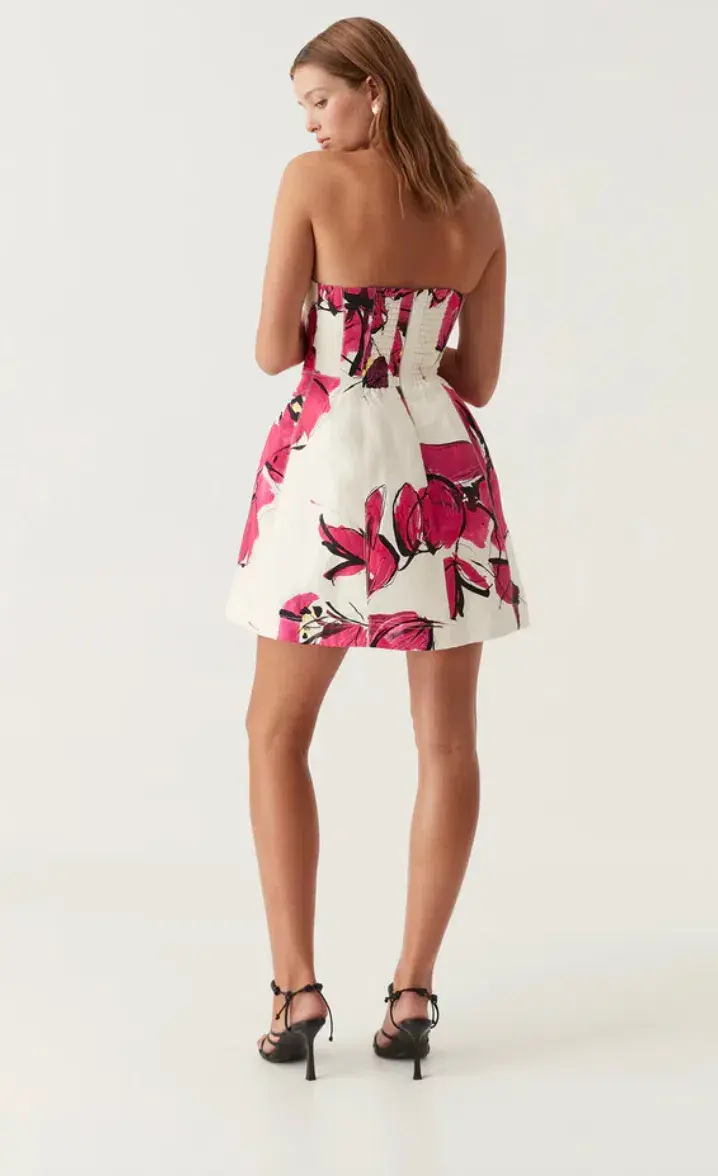 Aje Baret Strapless Mini Dress Falling Florals Size 8 - Image 1