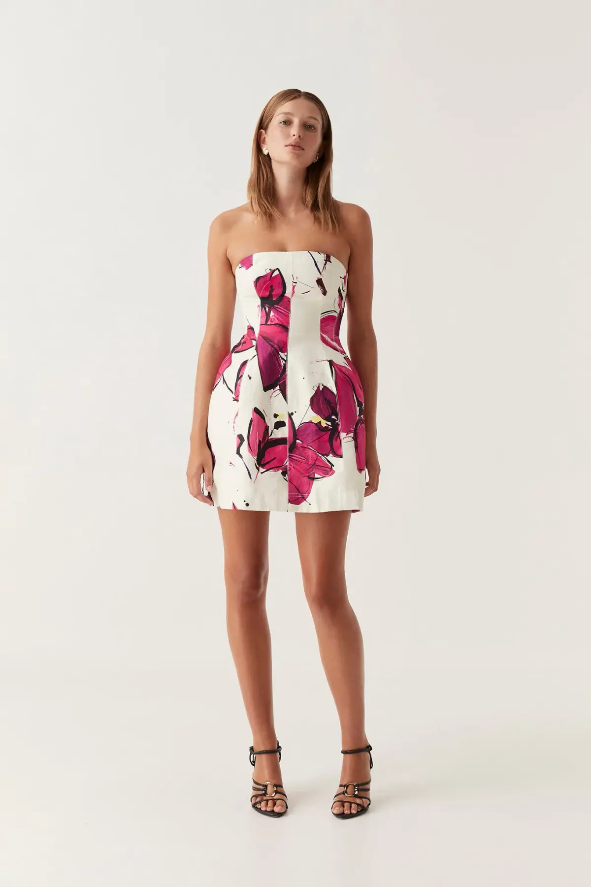 Aje Baret Strapless Mini Dress Falling Florals Size 8 - Image 3
