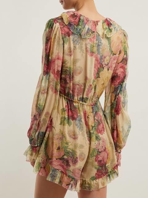 Zimmermann Melody Floating Playsuit Taupe Floral Size 6 for rent on The Volte - main image