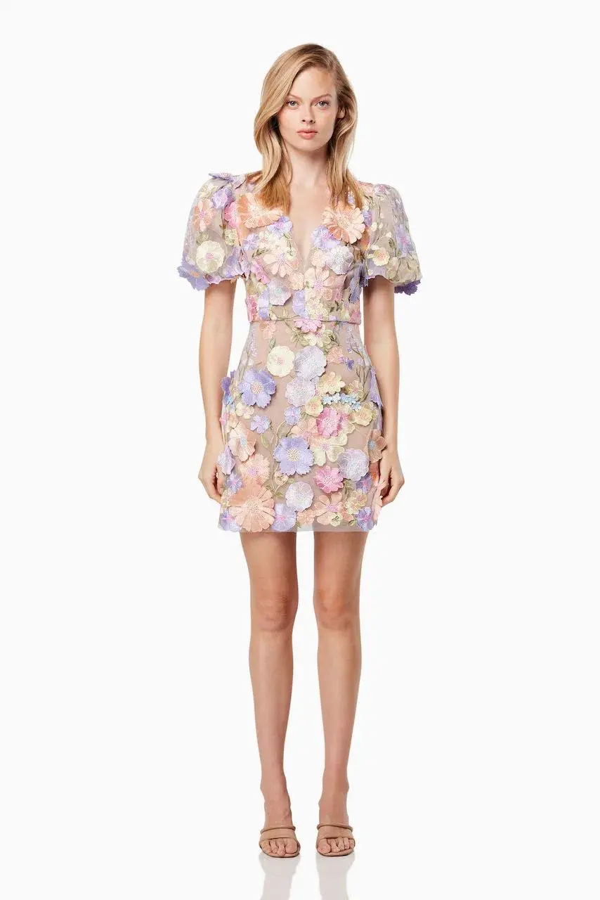 Elliatt Anthea 3D Mini Dress in Multi Floral Size Large / AU 12 for rent on The Volte - main image