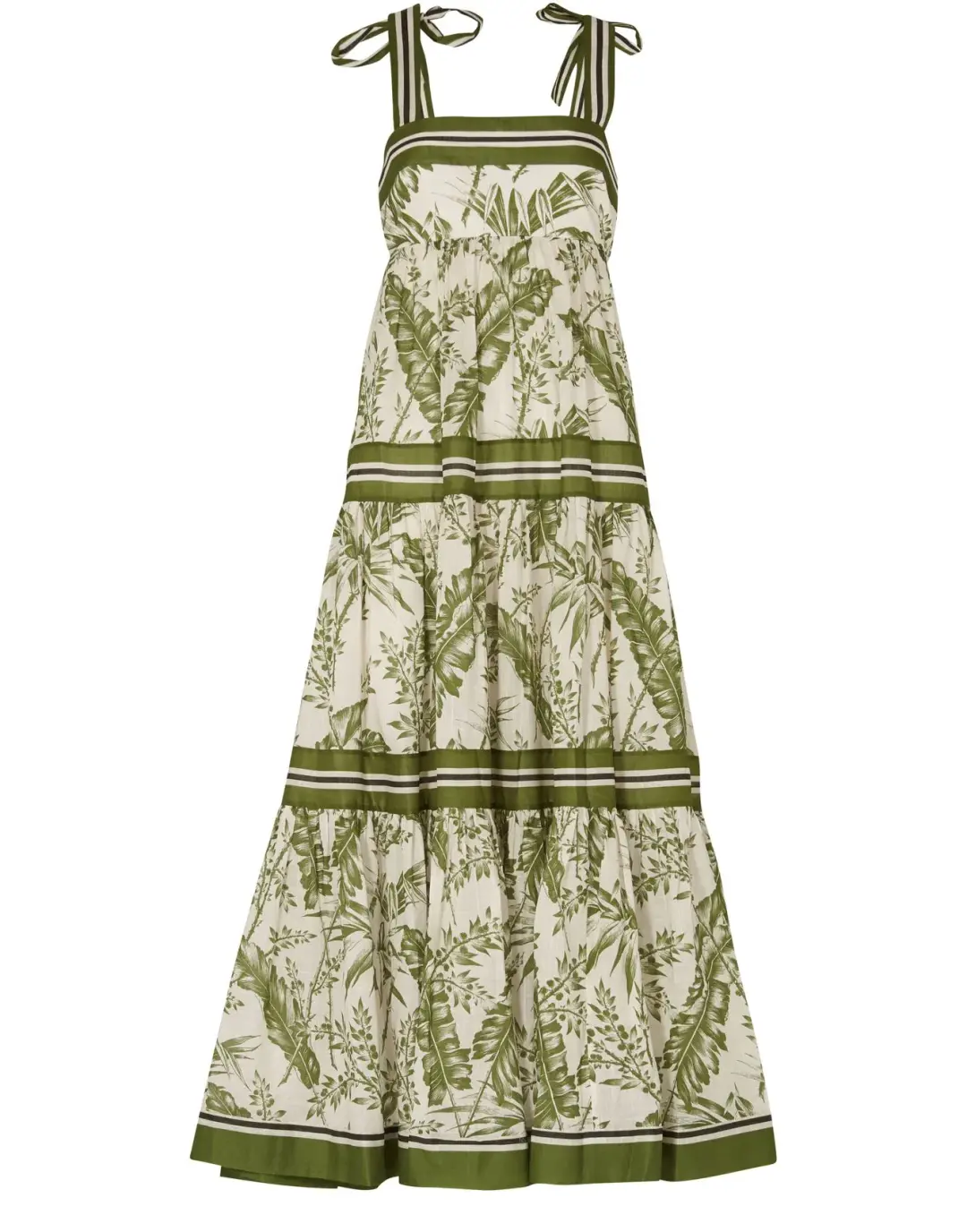 Zimmermann Empire Tie Shoulder Dress Palm Print Green Size 0 / AU 8 for rent on The Volte - main image