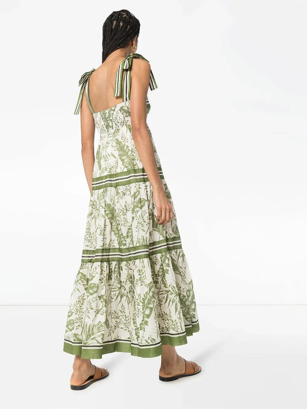 Zimmermann Empire Tie Shoulder Dress Palm Print Green Size 0 / AU 8 - Image 2