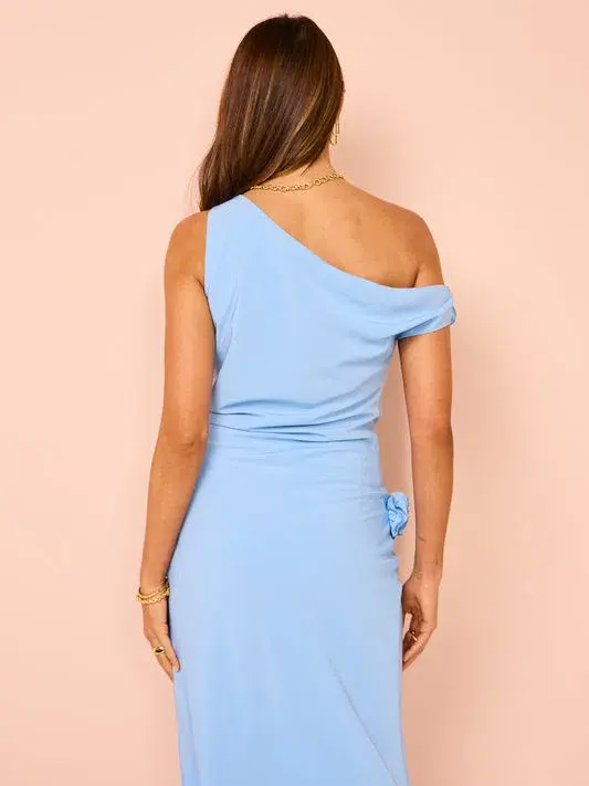 Issy Off Shoulder Flower Maxi Dress in Blue Size 12 - Image 4