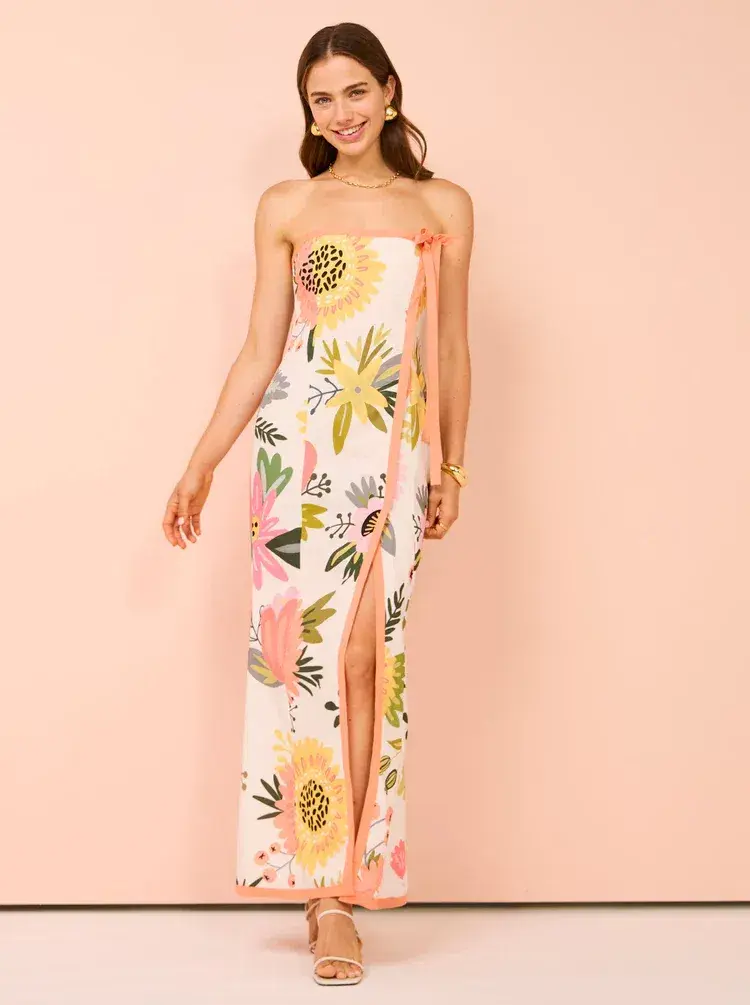 By Nicola Claudia Strapless Wrap Maxi Dress In Potpourri/Melon Size 8 - Image 4