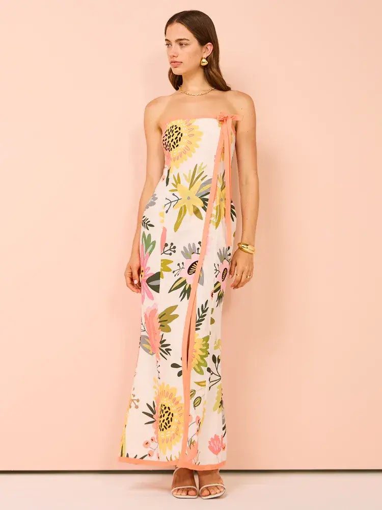 By Nicola Claudia Strapless Wrap Maxi Dress In Potpourri/Melon Size 8 - Image 2