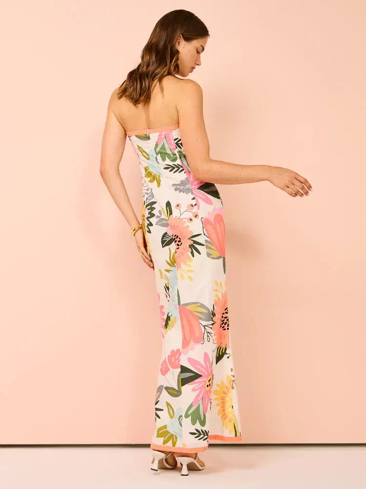 By Nicola Claudia Strapless Wrap Maxi Dress In Potpourri/Melon Size 8 - Image 5