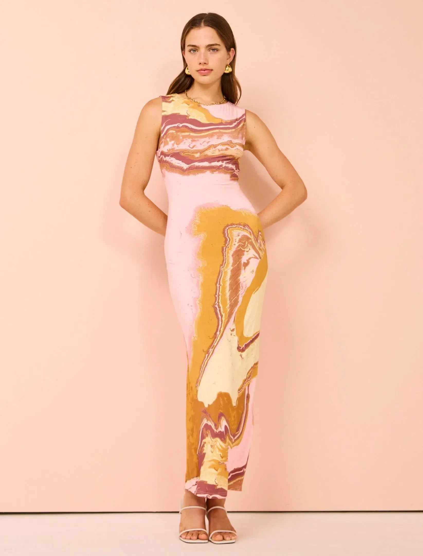 Sovere Molten Midi Dress Pink Multi Size 8 - Image 1