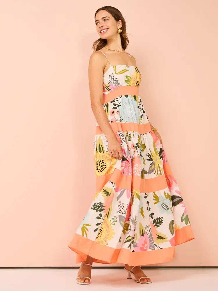 By Nicola Monet Tiered Maxi Dress In Potpourri/Melon Size 10 - Image 5