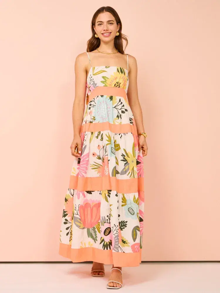 By Nicola Monet Tiered Maxi Dress In Potpourri/Melon Size 10 - Image 1