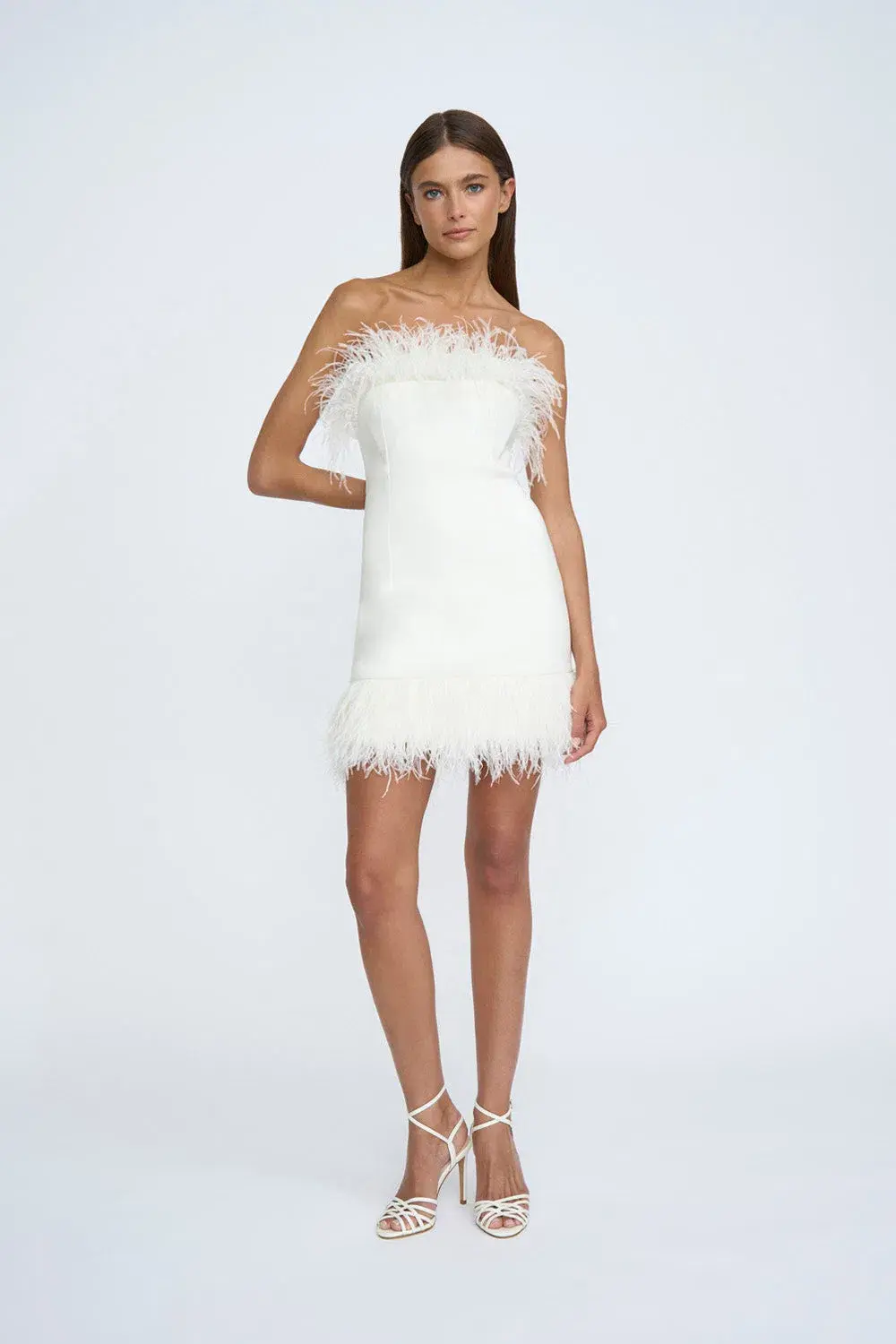 By Johnny Feather Mini Dress White Size 10 for rent on The Volte - main image