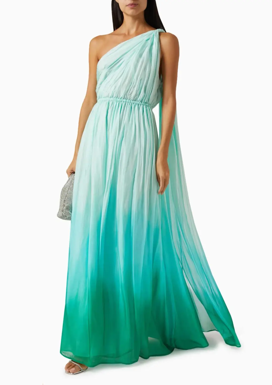 Leo Lin Adriana One Shoulder Maxi Dress Ombre Turquoise Size 14 for rent on The Volte - main image