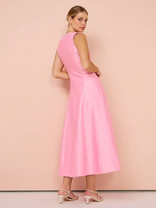 Leo Lin Nicola V Neck Midi Dress Bubblegum Size 14 for rent on The Volte - main image
