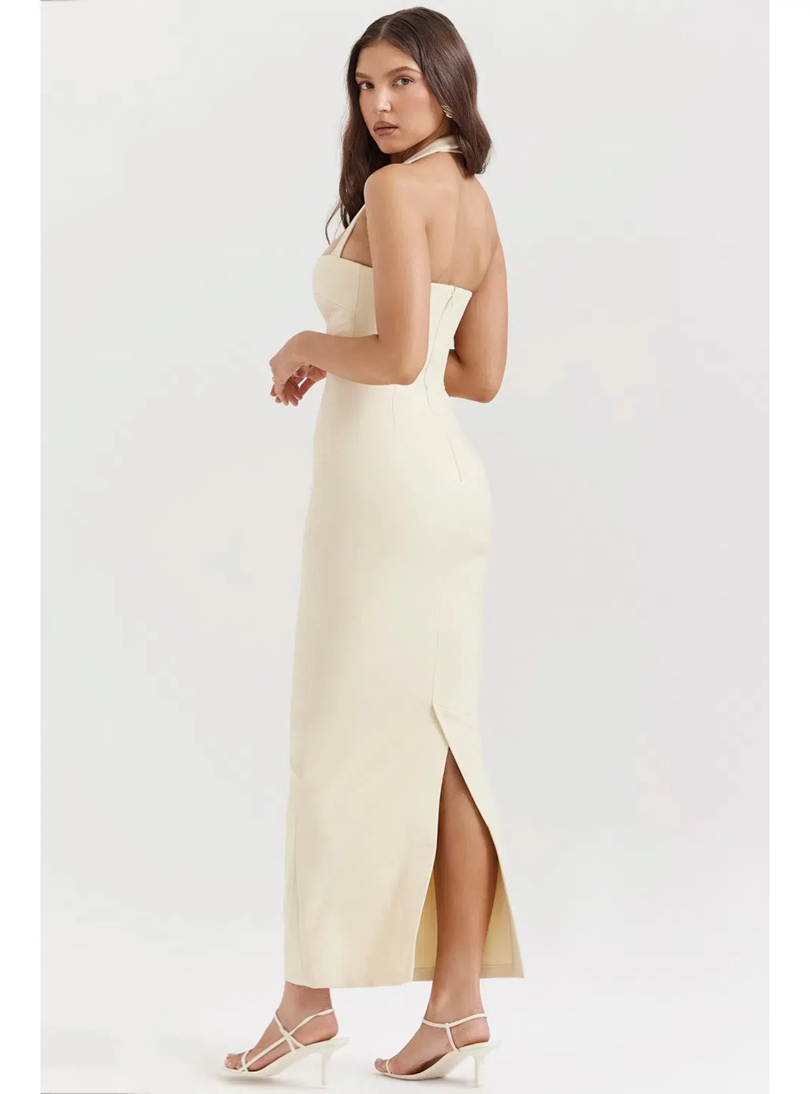 House Of CB Mia Halter Maxi Dress Yellow Size AU 8 - Image 4