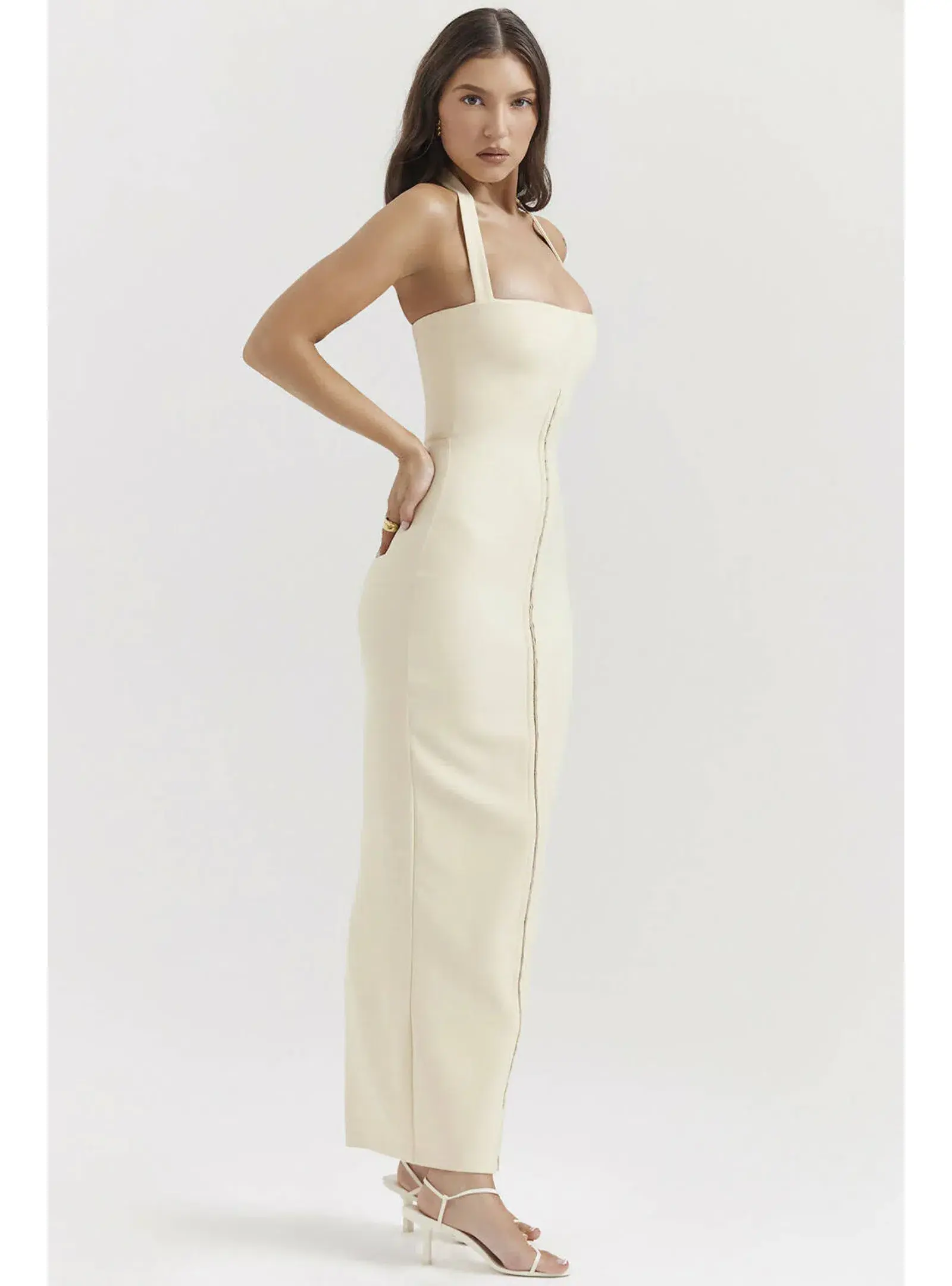 House Of CB Mia Halter Maxi Dress Yellow Size AU 8 - Image 2