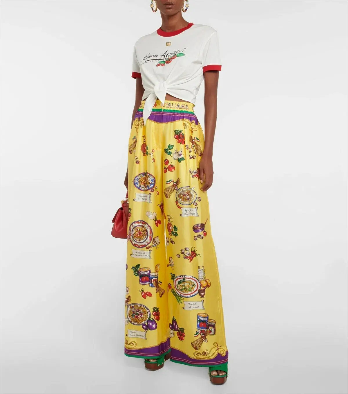Dolce & Gabanna Pasta Silk Pants Print Size AU 12 - Image 1