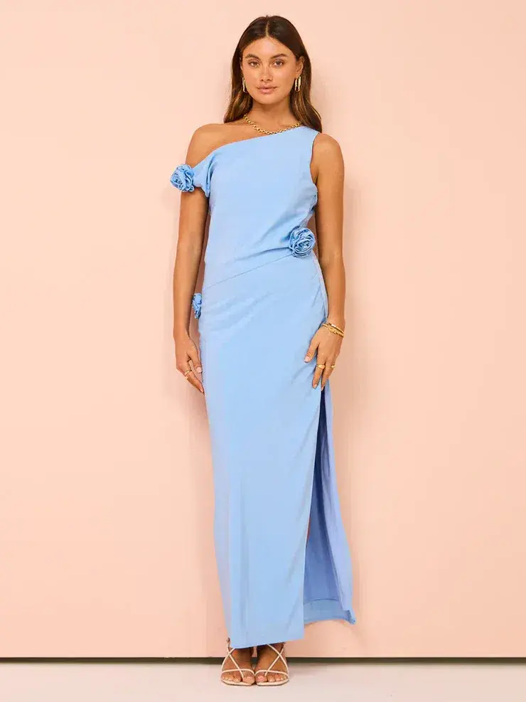 Issy Off Shoulder Flower Maxi Dress In Blue Size AU 12 - Image 5