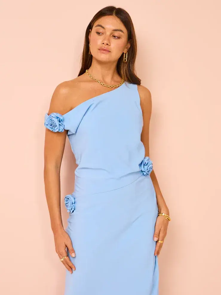 Issy Off Shoulder Flower Maxi Dress In Blue Size AU 12 - Image 3