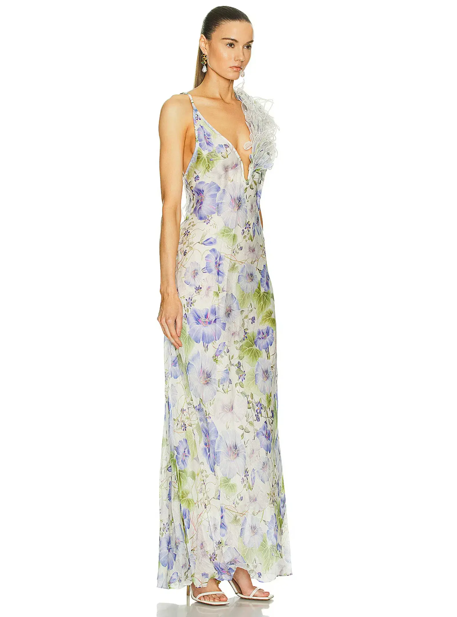 Zimmermann Natura Feather Slip Gown In Blue Floral Size 0 / AU 8 - Image 2