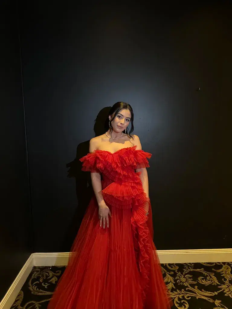 Tarik Ediz Patrice Tulle Gown Red Size 8 - Image 1