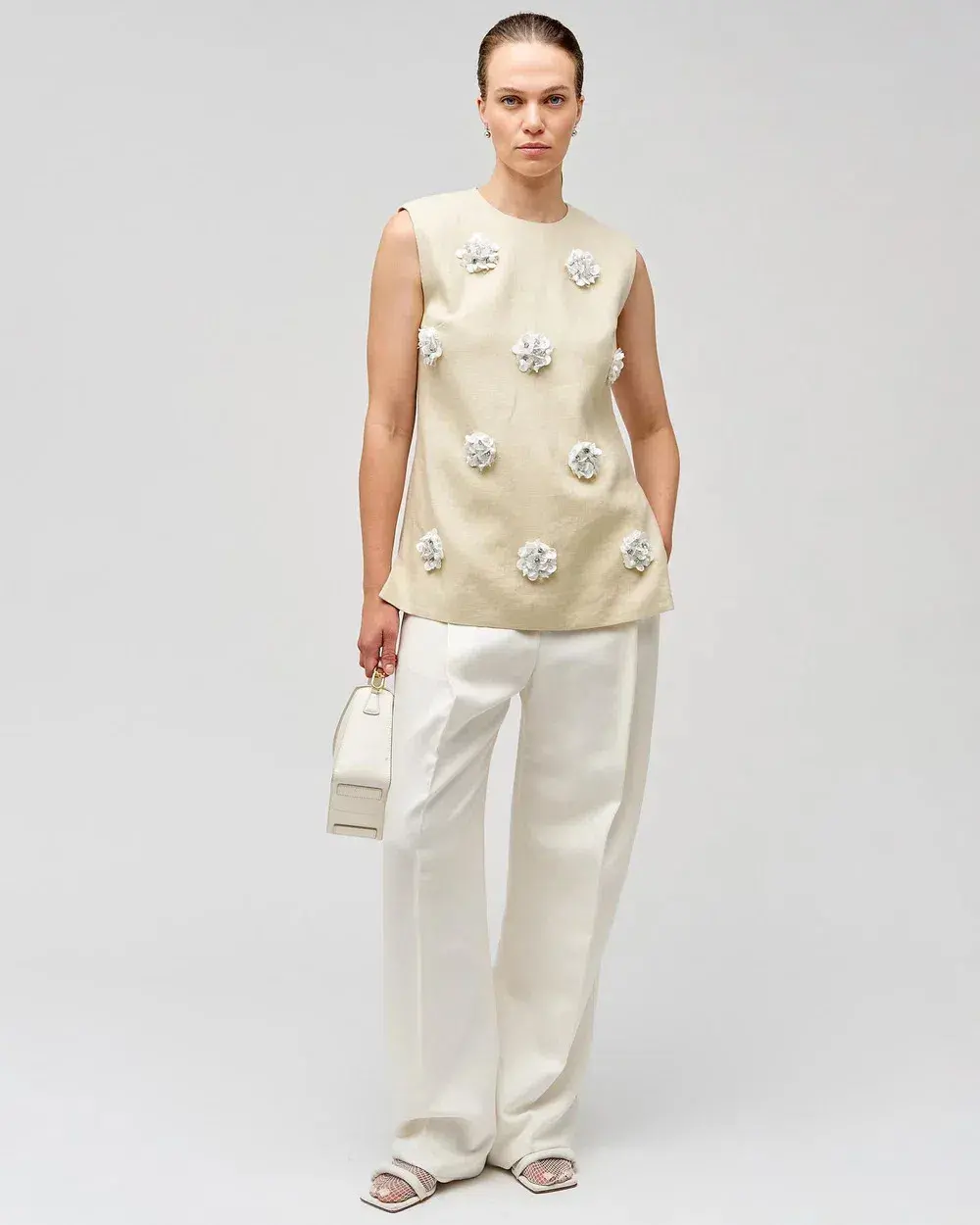 Oroton Flower Sequin Tunic Limestone Size 6 - Image 1