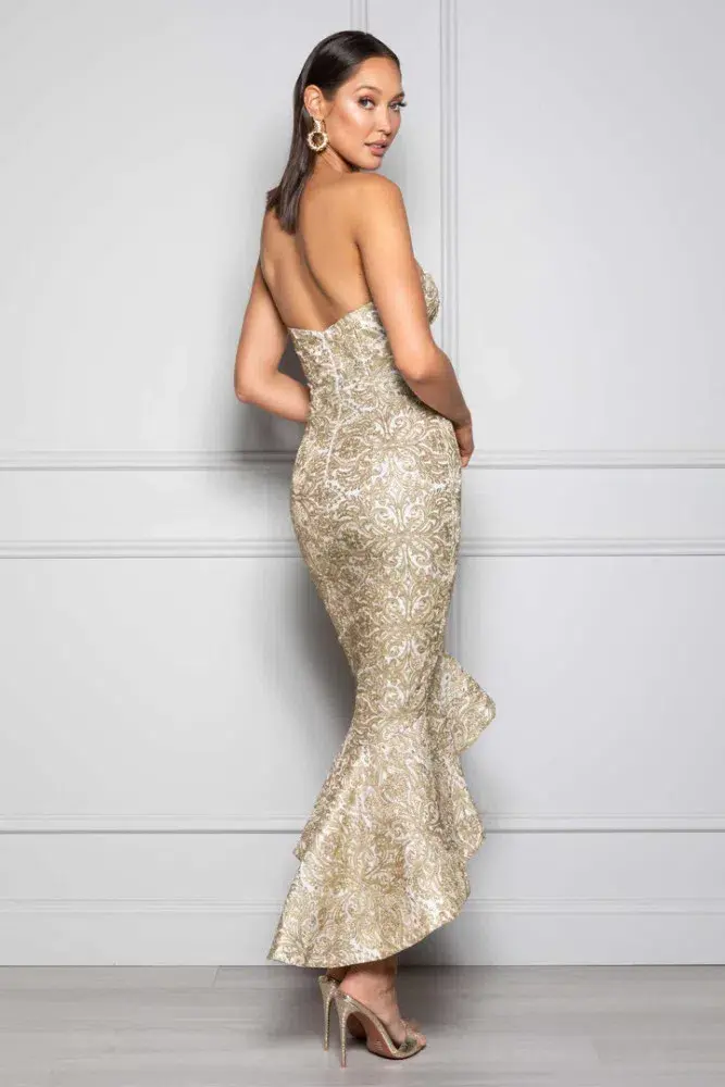 Elle Zeitoune Yasmin Midi Dress Gold Size 12 - Image 2