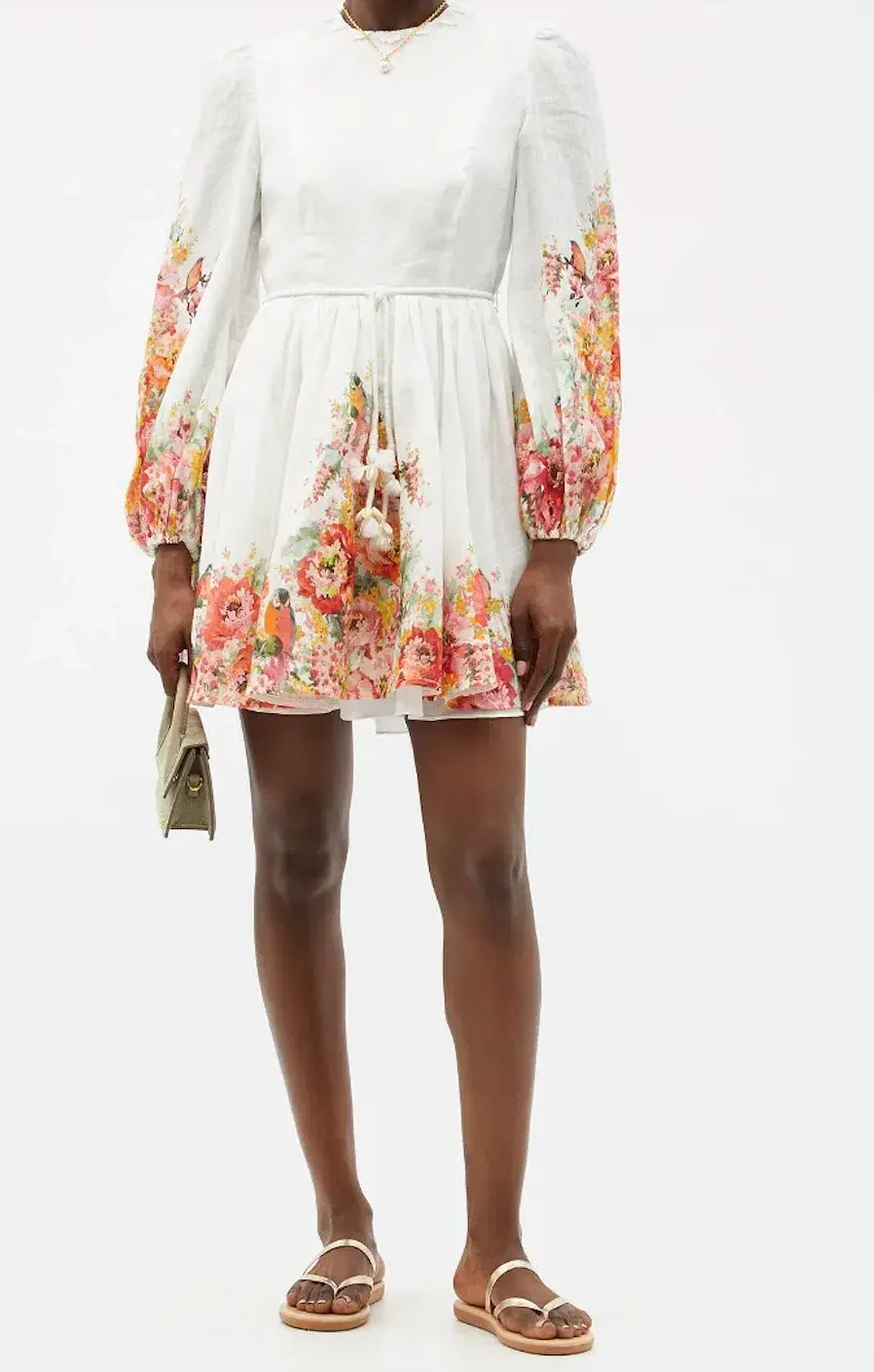 Zimmermann Mae Embellished Floral Print Linen Mini Dress Ivory Size 0P / AUS 6P - Image 2