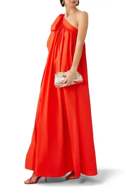 Oroton One Shoulder Bow Maxi Dress True Red 14 - Image 3