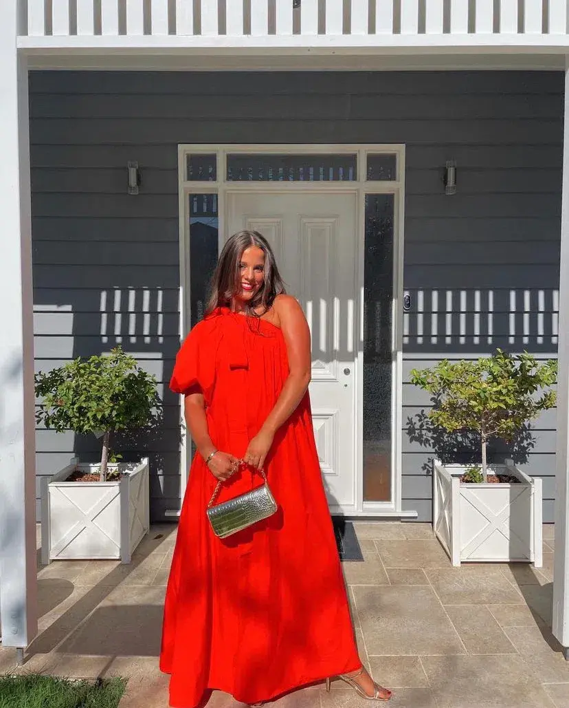 Oroton One Shoulder Bow Maxi Dress True Red 14 - Image 9