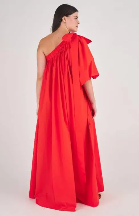 Oroton One Shoulder Bow Maxi Dress True Red 14 - Image 6