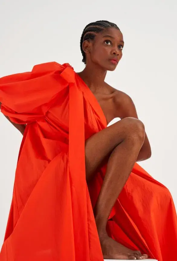 Oroton One Shoulder Bow Maxi Dress True Red 14 for rent on The Volte - main image