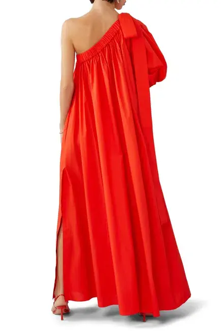 Oroton One Shoulder Bow Maxi Dress True Red 14 - Image 5