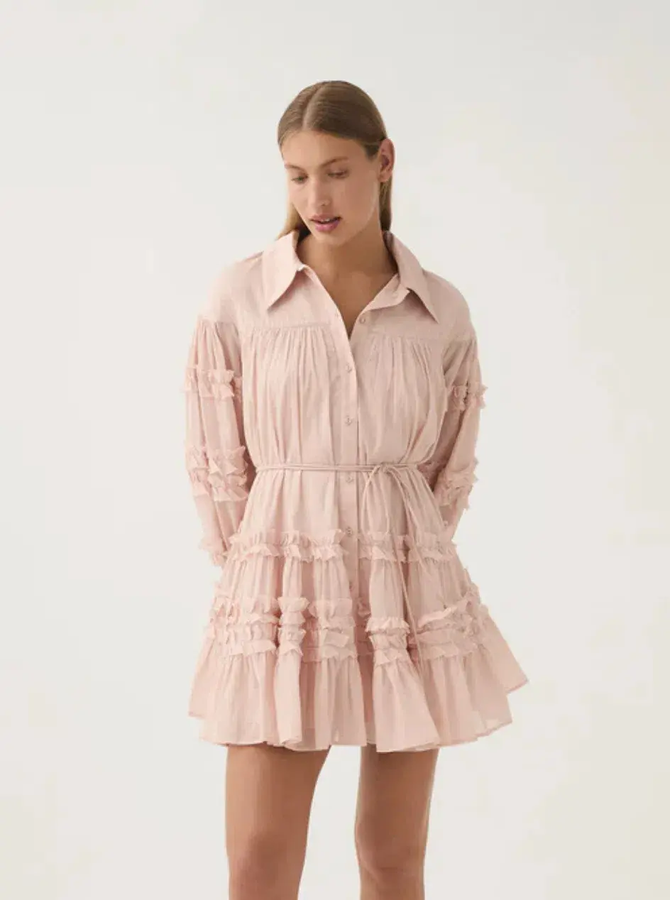 Aje Pastiche Tiered Mini Dress in Blush Pink Size 16 - Image 2