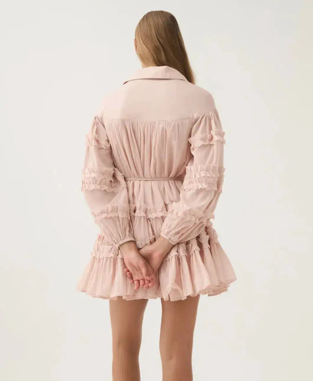 Aje Pastiche Tiered Mini Dress in Blush Pink Size 16 - Image 3