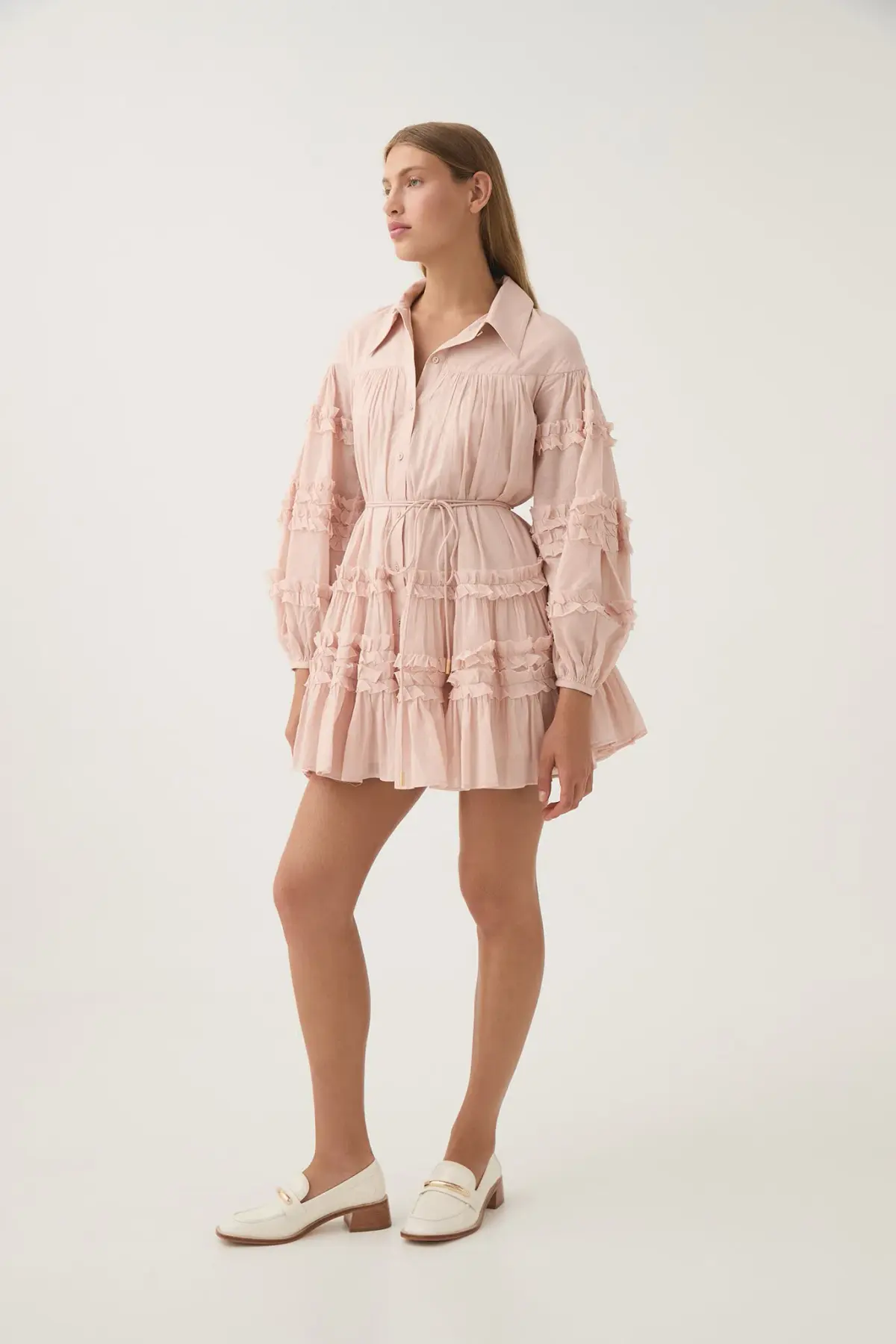 Aje Pastiche Tiered Mini Dress in Blush Pink Size 16 - Image 1