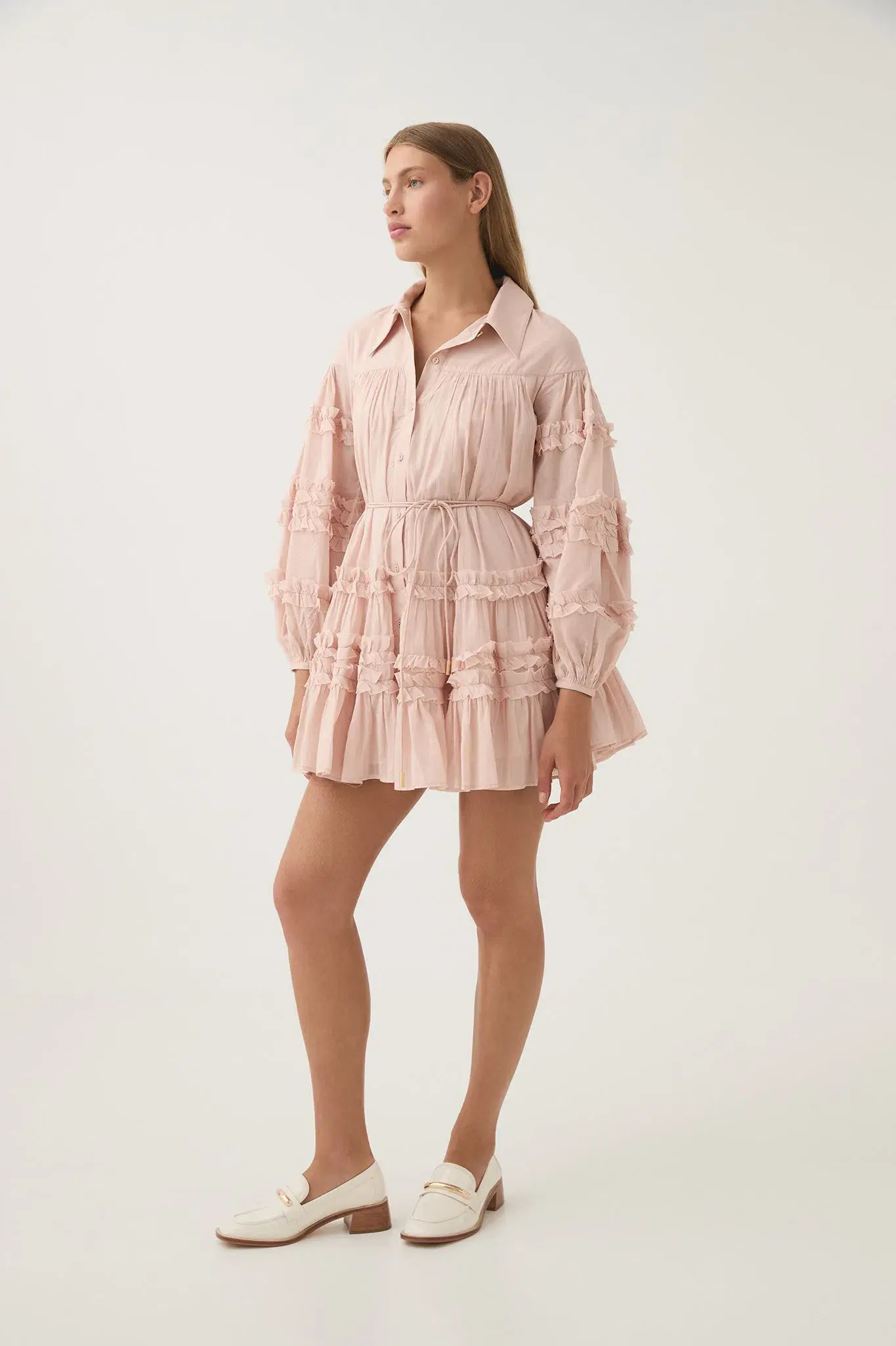 Aje Pastiche Tiered Mini Dress in Blush Pink Size 16 - Image 1