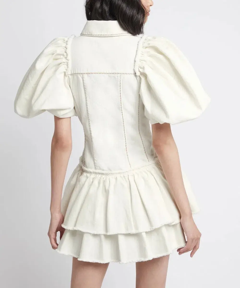 Aje Reclaim Denim Mini Dress White Size 14 - Image 3