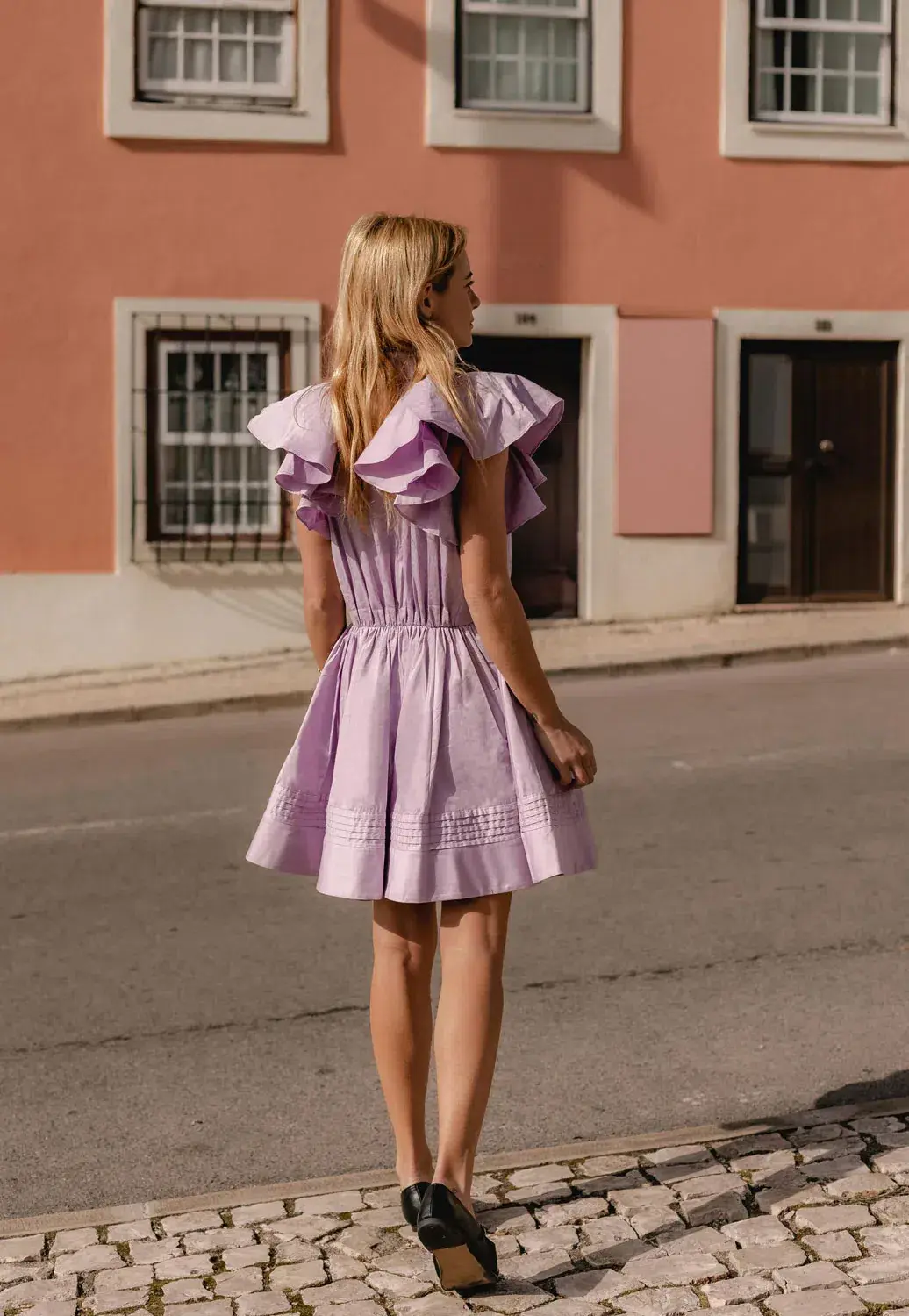 Aje Kindred Frill Mini Dress Lilac Size 10 for rent on The Volte - main image