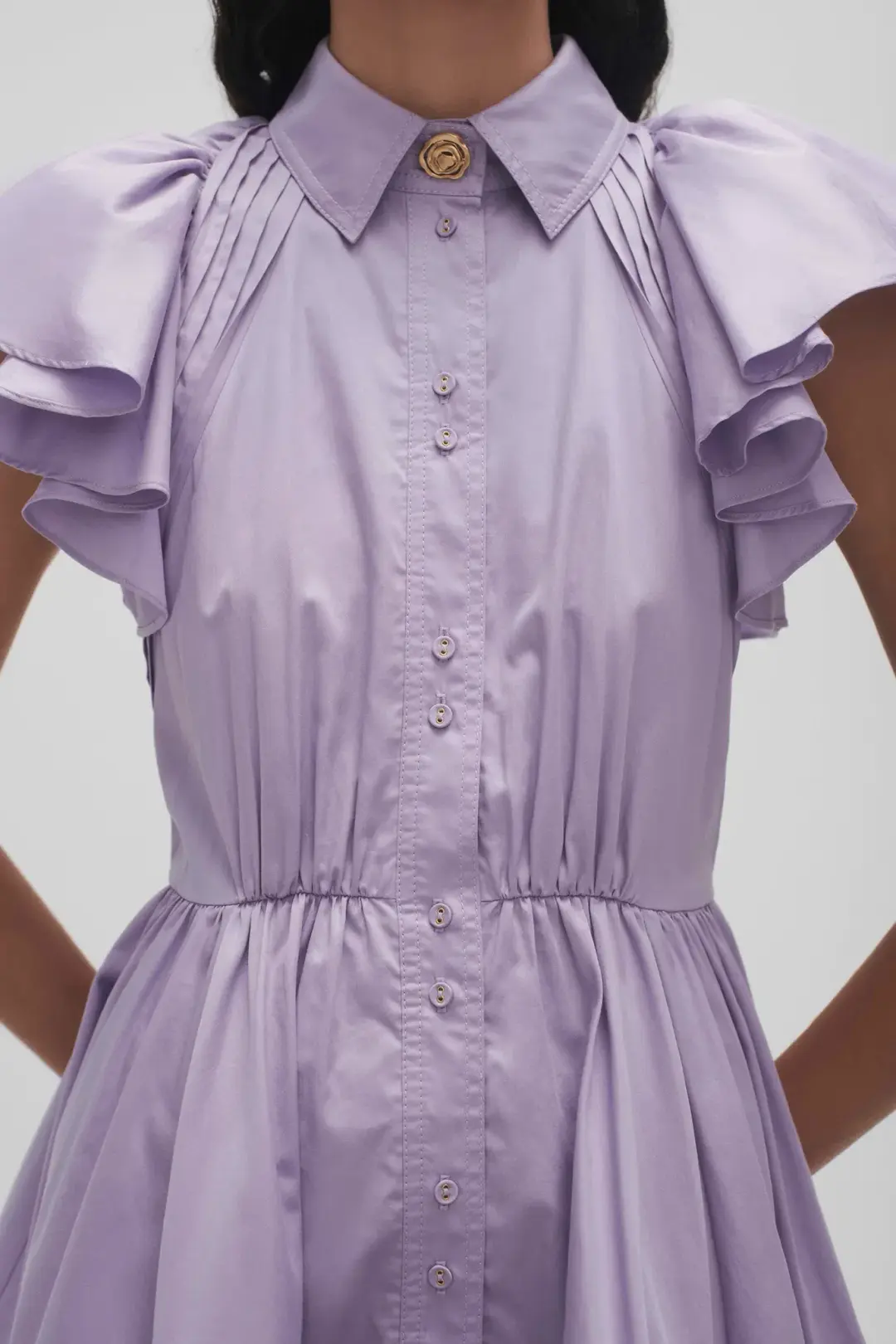 Aje Kindred Frill Mini Dress Lilac Size 10 for rent on The Volte - main image