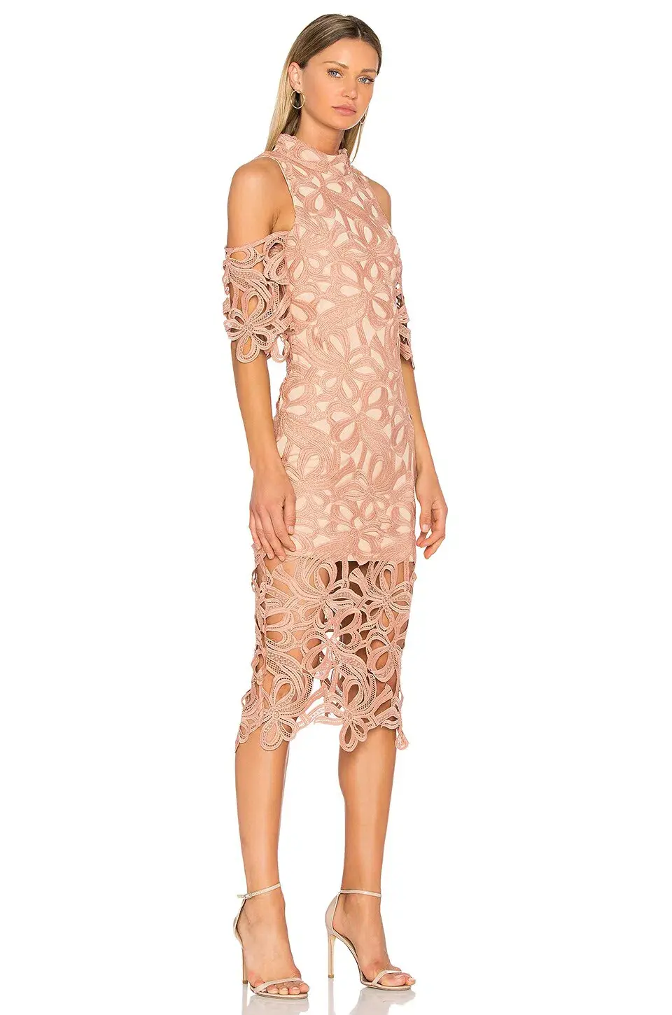 Elliatt Sight Embroidery Cold Shoulder Midi Dress Chalk Pink Size L / AU 12 - Image 2