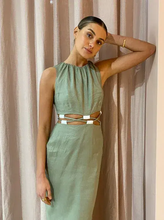 Sir the Label Mayra Deconstructed Maxi Dress In Sage Size 1 / AU 8 - Image 2