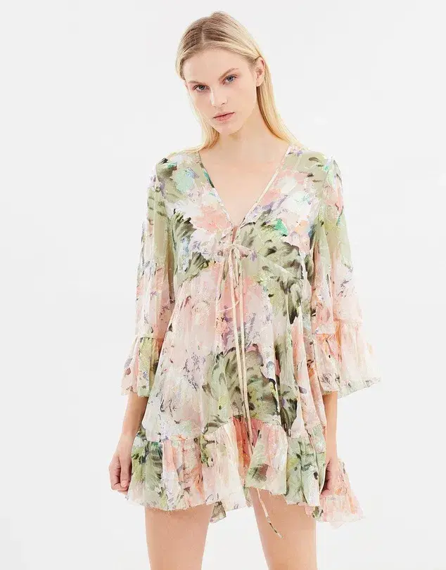 Alice McCall Silk Metallic Little Juliet Mini Dress Floral Size 4 - Image 2