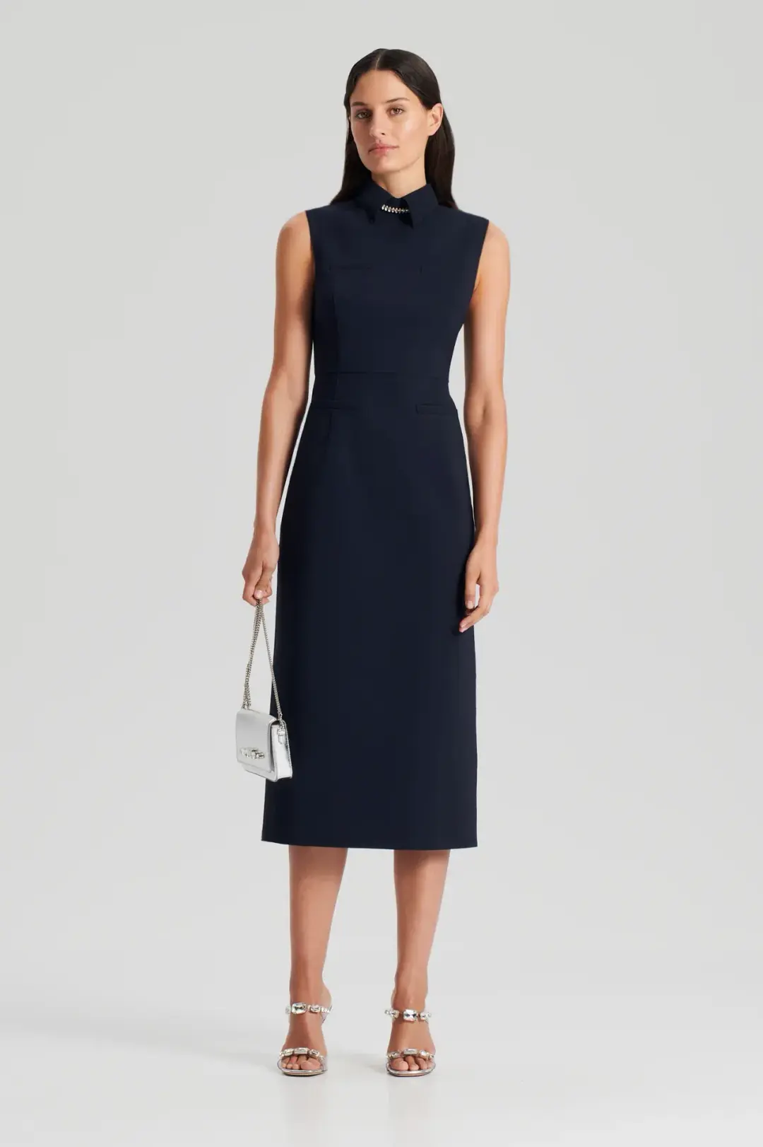 Scanlan Theodore Scuba Pencil Midi Dress Navy Size 10 for rent on The Volte - main image