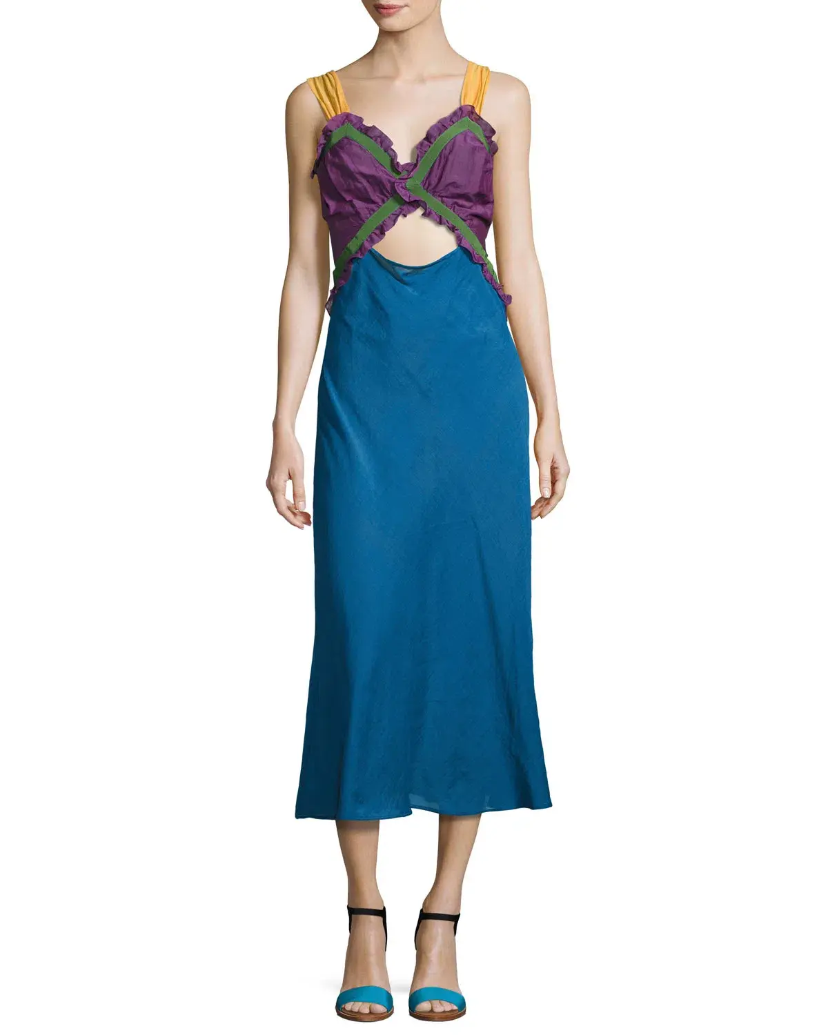 Attico Cutout Colorblock Cami Midi Dress Multi Size 6 - Image 1