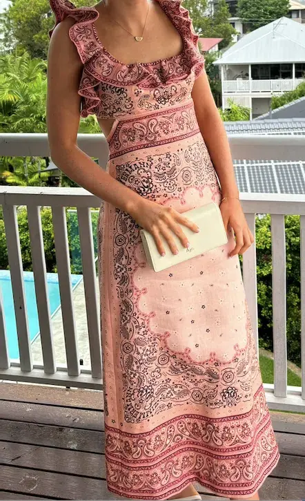 Zimmermann Matchmaker Frilled Midi Dress Pink Bandana Size 0 / AU 8 - Image 3