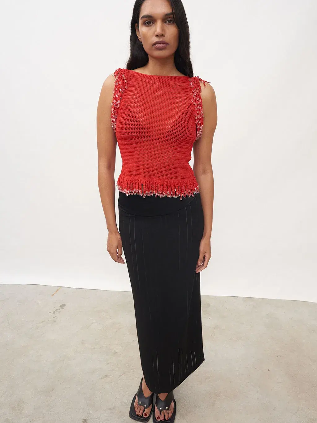 Paris Georgia Fringe Knit Top Red Size S / AU 8 - Image 1