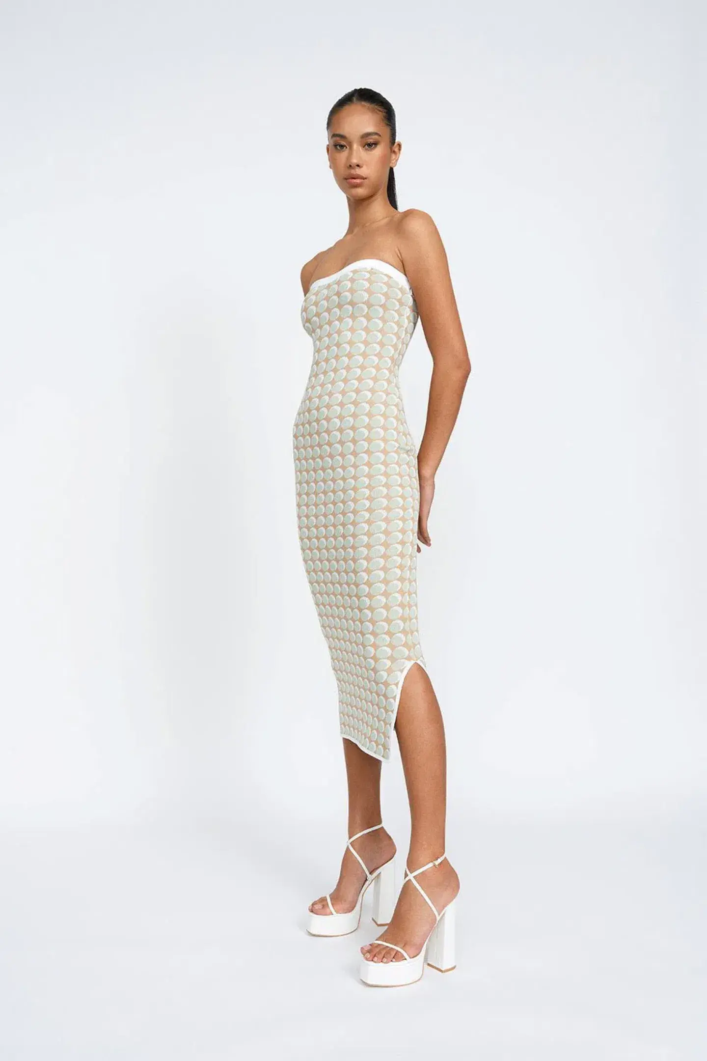 By Johnny Sol Geo Knit Midi Dress Pistachio Spot Size XS / AU 6 - Image 1