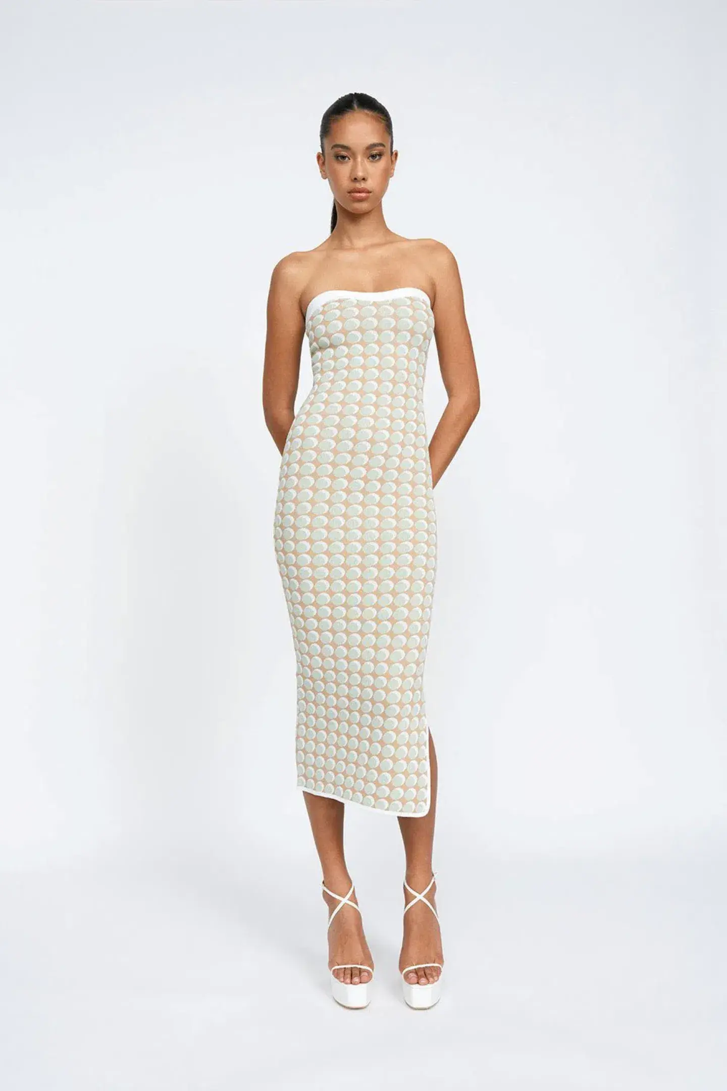 By Johnny Sol Geo Knit Midi Dress Pistachio Spot Size XS / AU 6 - Image 4