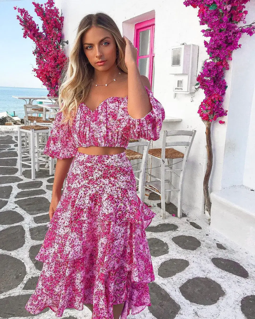 Sheike Ditsy Floral Top & Skirt Set Pink Size 14 for rent on The Volte - main image